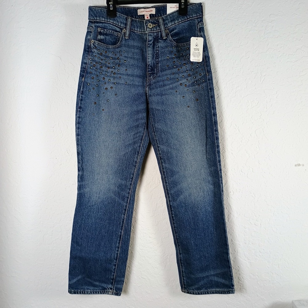 Lucky Brand Zoe High Rise Straight Studded Jeans Women 4/27 NWT
